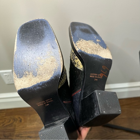 Vintage Western Cow Hair and Snake Skin Cowboy Boots with Square Toe - Picture 8 of 16